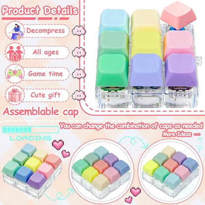 Keyboard Fidget Toy, Keyboard Keychain Fidget Toys, 9-in-1 Clicker Fidget Toy, Stress Relief Desk Decompression Button, Anxiety Relief Valentine's Day Gifts (9 Color-Macaron) - color: 9 Color-macaron