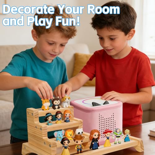 3-Tier Wooden Storage Shelf for Tonies Box Organizer, Magnetic Display Storage Rack for Figurine Characters Desktop Collection Stand for 10–20 Figures, Generation 1 & 2 Compatible