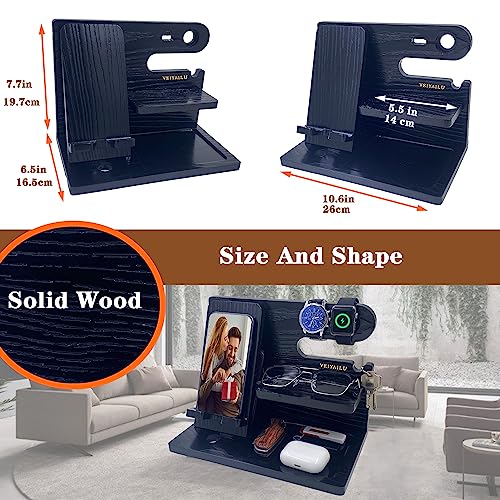 VEIYAILU Gifts for Dad Men Mom Women from Daughter Son Birthday Gifts Nightstand Organizer Mens Wood Phone Docking Station (Black) - color: black
