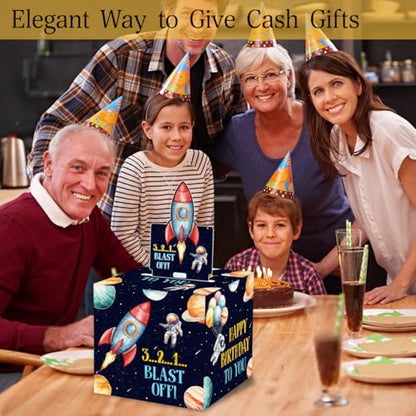 ChillHui Outer Space Birthday Money Gift Boxes for Cash, Astronaut Birthday Money Pull Box for Boys Girls - color: Black Astronaut
