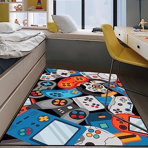 Game Area Rug Teen Boys Carpet, 3D Gaming Rugs Gamepad Controller Mat for Boys Girls Bedroom Playroom, Non-Slip Gamer Rugs Children Gaming Area Rugs (Blue, 60" x 40") - color: Blue, size: 3'4" x 5' (Rectangular)