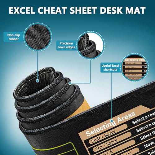 Excel Cheat Sheet Desk Pad - Large Mouse Pad - Excel Cheat Sheet Desk Mat, Non-Slip Base Mousepad Suitable for Office, Computer Games, Desk Mat and More (31.5" x 11.8") - color: Excel 2, size: 31.5L x 11.8W inches