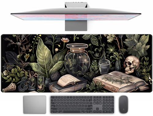 Dark Academia Desk Mat Mouse Pad XL Extended Large Gaming Desk Pad Mousepad, Mystical Green Plant Computer Laptop Keyboard and Mouse Mat, Desktop Protector Mat for Women Girl Office 31.5x11.8 in - color: Dark Academia