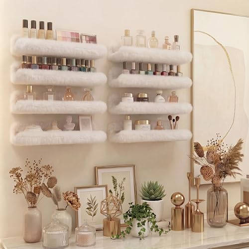 Care&More YJ 15 Inch Nail Polish Shelves, 4-Pack Fluffy Nail Polish Rack for Storing Nail Bottles, Sunglasses, Essential Oils, Plush Soft White - color: White