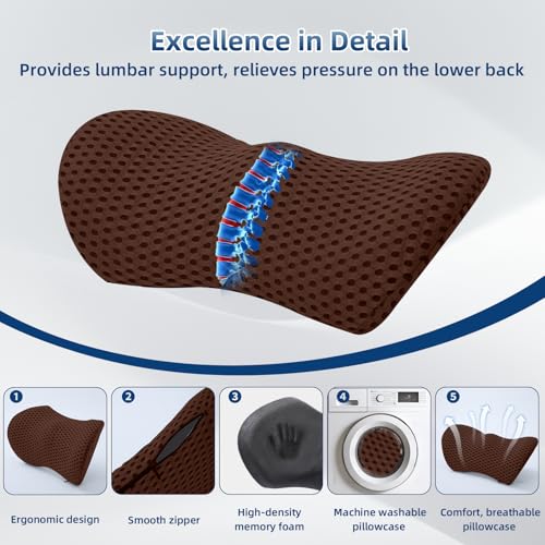 Lumbar Pillow, Memory Foam Lumbar Support Pillow for Office Chair and Car Seat, Ergonomic Streamline Back Pillow for Lower Back Pain Relief, Back Support Pillow for Sitting, Driving, Traveling - color: Light Coffee