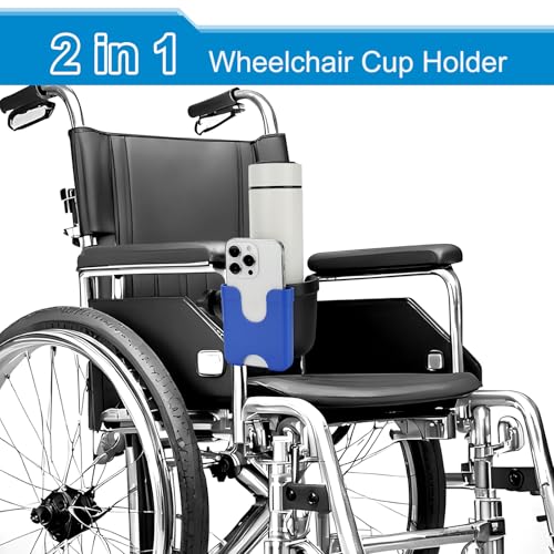 Accmor 2-in-1 Wheelchair Cup Holder, Walker Cup Holder with Phone Holder, Universal Drinks Holder for Stroller, Mobility Scooter, Rollator, Walker, Wheelchair Accessory - color: Black Blue