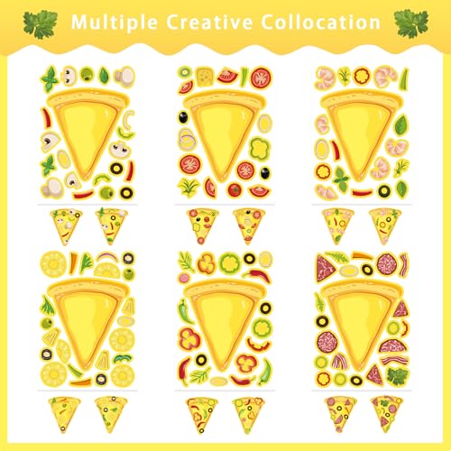 24 Sheets Make Your Own Pizza Stickers for Kids, Pizza Party & Family Night, Food Stickers, Motivational Reward Stickers for Teachers and Students - style: Pizza Stickers