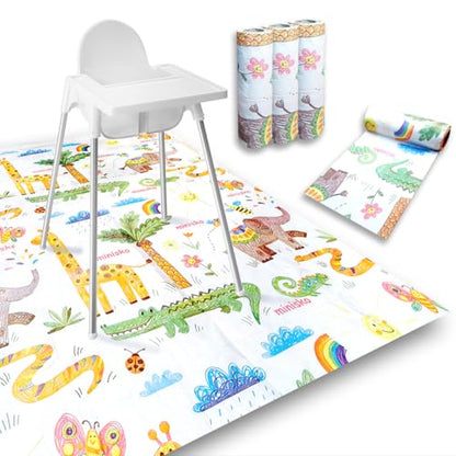 Disposable Splat Mats | 30 Pcs Disposable and Waterproof Splash Mats | Under Highchair Splat Mat for Floor | BLW Baby Led Weaning Supplies | Splash Mat 40"x47" | Colorful Animal Print