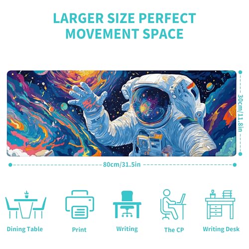 Astronaut Gaming Mouse Pad Abstract Sky Mouse Pad 31.5x11.8 Inch Texture Non-Slip Rubber Base Large Mousepad Stitched Edges Keyboard Mouse Mat Desk Pad for Office and Home - color: Astronaut