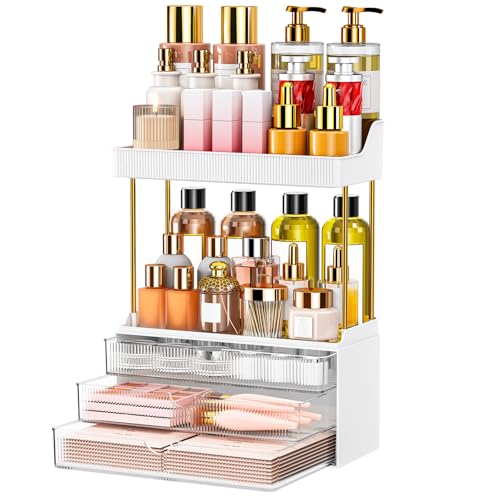caktraie 12.2" W Makeup Organizer Drawers - 5 Tiers Bathroom Counter Organizer, Cosmetic Storage Drawer for Dresser Countertop and Bathroom Vanity for Large Skincare, Perfume, Clear - color: Clear, size: 1 PACK
