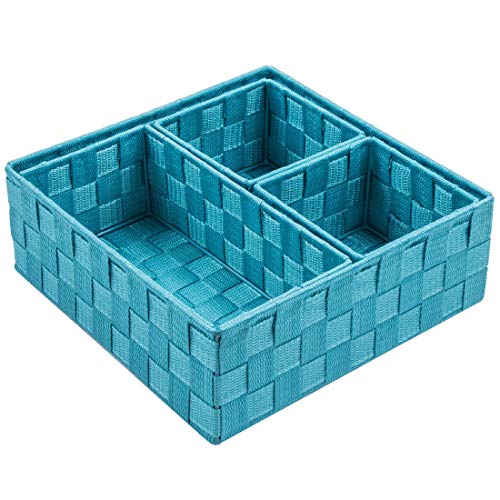 Posprica Woven Storage Baskets for Organizing, Small Black Baskets Cube Bin Container Tote Organizer Divider for Drawer, Closet, Shelf, Dresser, Set of 4(Aqua) - color: Aqua