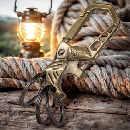 Kivssi Heavy duty metal keychains,Car key chain Carabiner clip key bottle opener 3 Key Rings for men and women. - color: Bronze