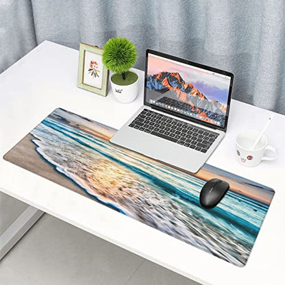 Large Mouse Pad Gaming Mousepad XL Sunrise Beach Wave Desk Mat Mouse Pad Long 31.5x11.8 in Extended Big Mousepad Waterproof Desk Pad with Non-Slip Base and Stitched Edges Computer Keyboard Mat - color: Sunrise Beach Wave
