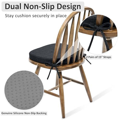 Shinnwa Kitchen Chair Cushions Set of 2, High-Resilience Foam Windsor Seat Pads, Dining Chair Cushions with Ties & Textured Cover, 2 Pack, 16.5 x 15.5 x 2, Charcoal - color: Charcoal, size: 2 Count (Pack of 1)