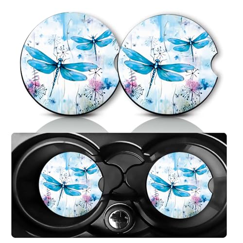 2 Pack Dragonfly Car Cup Holder Coasters Neoprene Anti Slip Rubber Mat | Dragonfly Car Accessories Decor 2.75" Universal Size Insert Auto Coasters Dragonflys Gifts for Women Men - color: 2 Dragonfly