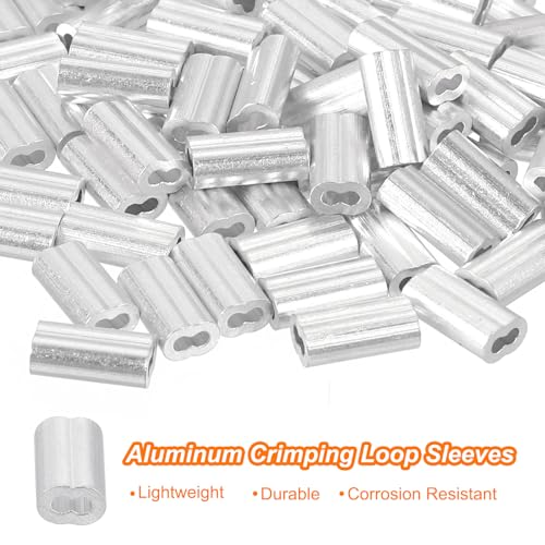 uxcell 100Pcs Aluminum Crimping Loop Sleeve for 1/32" Diameter Wire Rope, Double Ferrule Aluminum Wire Rope Sleeve for Cable Line End - size: 1/32"