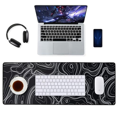 ALOANES Waterproof Mouse Pad with Durable Stitched Edge, Gaming Keyboard, Non-Slip Rubber Base, Extended Desk pad for Gamer, Office& Home, Black Topographic Map Mousepad 3XL(35.43"x15.74"x0.12") - color: 02- Topographic Map Black, size: 3XL(35.4" x 15.7")