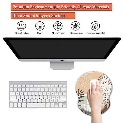 Ergonomic Mouse Pad with Support - Comfortable Wrist Rest, Non-Slip PU Base for Home Office, Studying, Gaming (Boho Leaves) - color: Boho Leaves
