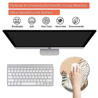 Ergonomic Mouse Pad with Support - Comfortable Wrist Rest, Non-Slip PU Base for Home Office, Studying, Gaming (Boho Leaves) - color: Boho Leaves