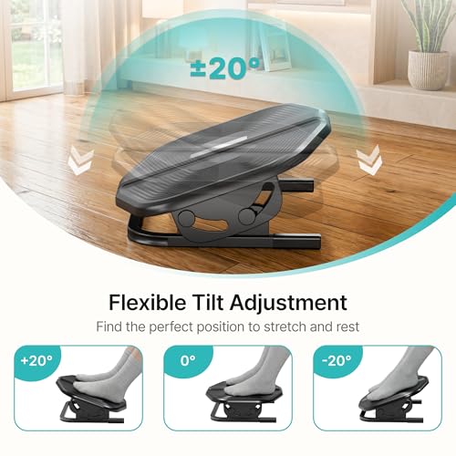 PEGZONE Footrest for Under Desk, Adjustable Footrest with Massage Texture and Non-Slip Steel Base, Ergonomic Under Desk Foot Stool for Home and Office, Black