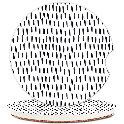 Absorbent Car Cupholder Coaster 2 Pack, Cute Car Coasters with a Finger Notch for Women & Men,2.56" Ceramic Stone & Non-Scratch Cork Base Drink Coasters,Car Accessories Gifts (Boho Points - color: Boho Points