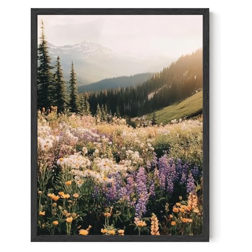 Landscape Wall Art Floating Wall Art Wildflower Prints Colorful Nature Botanical Paintings Artwork 12x16inch Unframed Decor for Living Room Bedroom - color: Black and purple, size: 12"L x 16"W