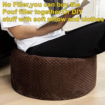 Asuprui Pouf Ottoman Unstuffed Round Poof Seat Foot Stool Ottoman Foot Rest No Filler 20x20x12 Inches Fuzzy Chair Floor Pouf Storage for Living Room Bedroom Coffee - color: Coffee