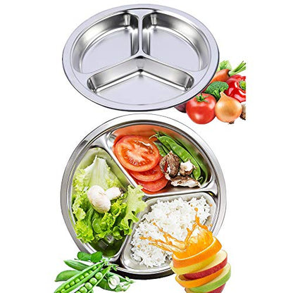 304 Stainless Steel Sectioned Dinner Plates Set of 2 Divided Plates 11 inches with 3 Compartments Mess Trays Food Plate for Adults, Campers, and for Portion Control Metal plate - size: 11 Inch (3 Sections)