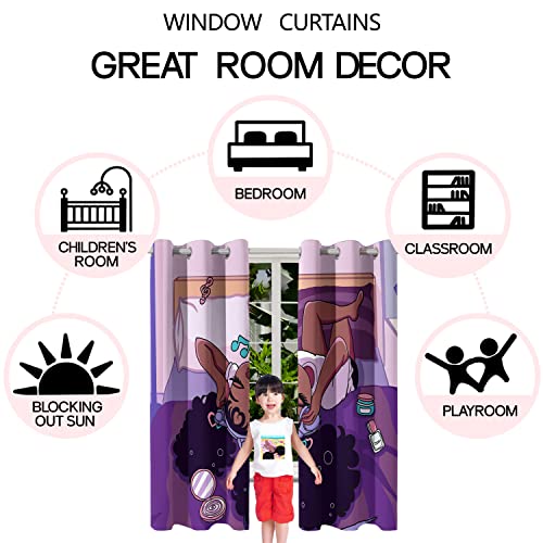 Curtain, Blackout, Rod Pocket, 82 in x 84 in, African American, Black Girl, Purple, Living Room, 2 Count - color: Multi 01, size: 41"W x 84"L (Pack of 2)