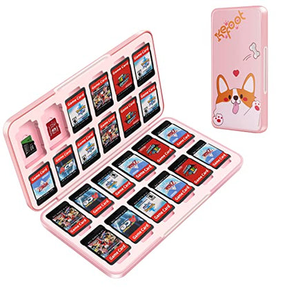 OLDZHU Cute Switch Case Holder Compatible with Nintendo Switch&Switch OLED, Pink Storage for 24 Game Cartridges and 24 Micro SD Cards - color: Cute dog