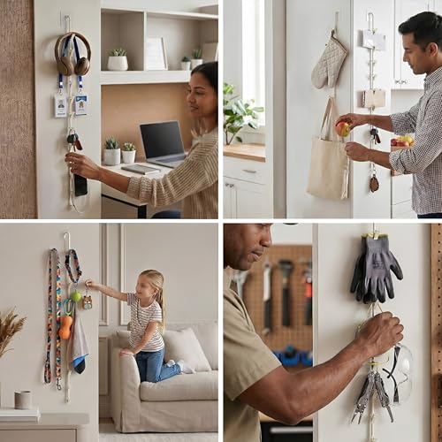 LOLA Clip Strip @ Home Metal Hanging Organizer with 12 Hooks for Pantry, Kitchen, Garage – Holds Snacks, Tools, Keys – Easy to Install, 1 Pack - color: Off-White