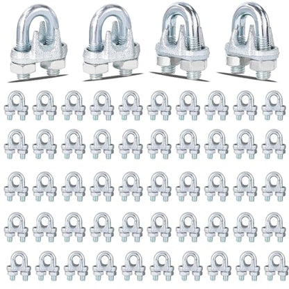 120PCS M6 Galvanized Zinc-Plated Wire Rope Cable Clamp Clips, 1/4" Wire Cable Clamps with U-Bolt Saddle Fasteners for Secure Rigging & Marine Use - size: M6-120PCS