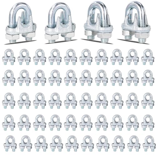 120PCS M6 Galvanized Zinc-Plated Wire Rope Cable Clamp Clips, 1/4" Wire Cable Clamps with U-Bolt Saddle Fasteners for Secure Rigging & Marine Use - size: M6-120PCS