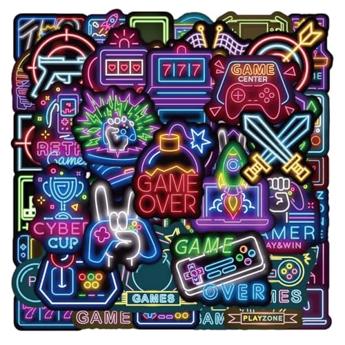 100 Pcs Neon Video Game Stickers, Waterproof Vinyl Gamer Decals for Laptops, Water Bottles & Skateboards, Fortnite Style Party Favors, Birthday Gifts & Classroom Rewards