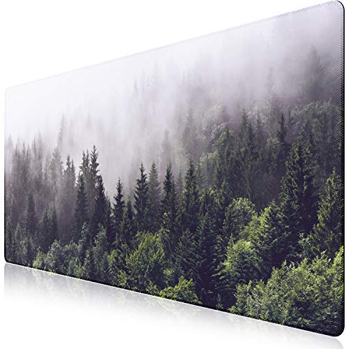 iCasso Extended Gaming Mouse Pad(35.4 x 15.7inch), Large Non-Slip Rubber Base Mousepad with Stitched Edges, Waterproof Keyboard Mouse Mat Desk Pad for Work, Game, Office, Home - Forest - color: Forest