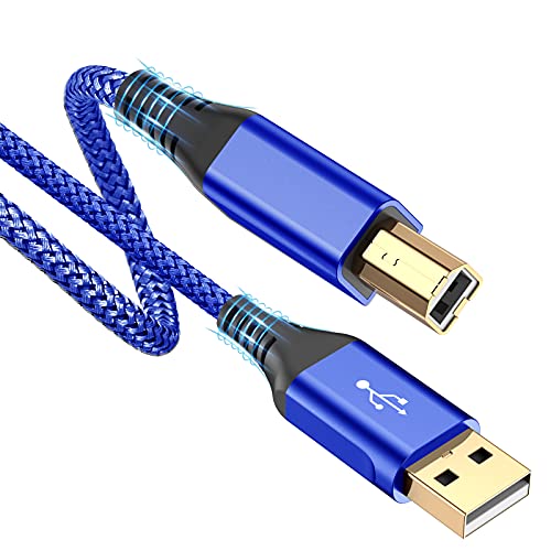 sweguard Printer Cable 10ft, USB 2.0 Printer Cable USB-A to USB-B Cable, High Speed Nylon Braided Scanner Printer Cord for HP Canon Dell Epson Brother Lexmark Xerox Samsung Piano DAC & More - Blue - color: blue, size: 10ft