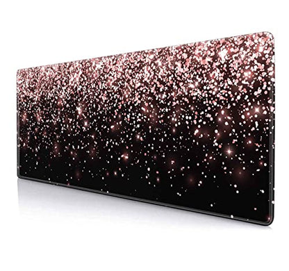 IMAYONDIA Gaming Mouse Pad, Large Non-Slip Rubber Base Mousepad with Stitched Edges, Keyboard Mouse Mat Desk Pad for Work, Game, Office, 31.5x11.8 Inch - Rose Gold Black Glitter Luxury - color: Rose Gold Glitter Black