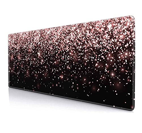 IMAYONDIA Gaming Mouse Pad, Large Non-Slip Rubber Base Mousepad with Stitched Edges, Keyboard Mouse Mat Desk Pad for Work, Game, Office, 31.5x11.8 Inch - Rose Gold Black Glitter Luxury - color: Rose Gold Glitter Black