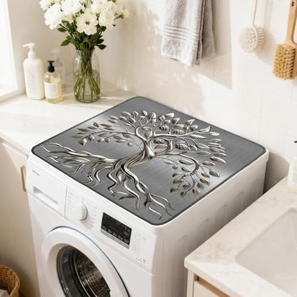 Nuxovilar Metallic Tree of Life with Berries Dryer Cover for the Top, Non-slip Washer & Dryer Protector, 23.62"x19.68" Dust-proof Washing Machine Mat, Diatom Mud Polyester Top Pad for Laundry Room - color: YTT23701