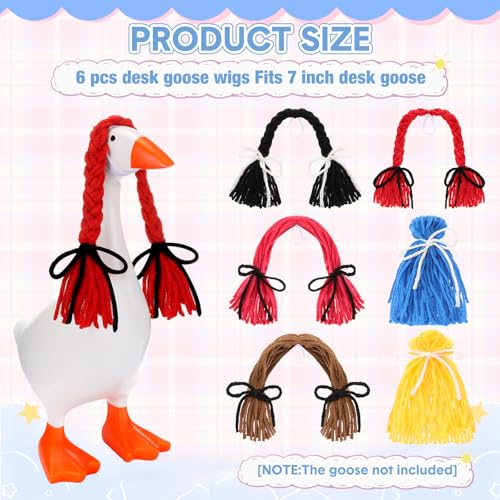 Suncalla 6 Pcs Mini Desk Goose Wigs Hand Knitted Goose Outfits 7'' Desk Geese Braid Accessories Wig Crochet Hook Wig for Xmas Gift 7 Inch Geese Figurine Desktop Home Decoration
