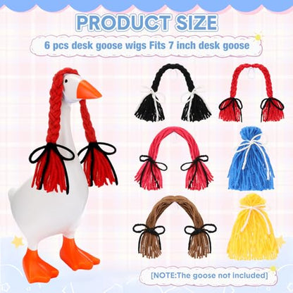 Suncalla 6 Pcs Mini Desk Goose Wigs Hand Knitted Goose Outfits 7'' Desk Geese Braid Accessories Wig Crochet Hook Wig for Xmas Gift 7 Inch Geese Figurine Desktop Home Decoration