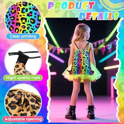 Yiyiring 16 Pcs Cheetah Drawstring Bags, Neon Leopard Gift Drawstring bags cheetah party favors decor for Theme Birthday Party Supplies (Neon Leopard) - style: Neon Leopard