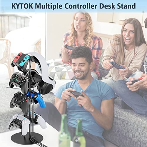 Kytok Controller Stand 4 Tiers with Cable Organizer for Desk, Universal Headphone Stand Compatible with Xbox PS5 PS4 Console Nintendo Switch, Headset Holder & Desk Mounts for 8 Packs Controller - size: 4 tiers+black