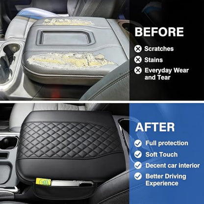 Center Console Armrest Cover for 2019-2025 2026 Chevy Silverado/GMC Sierra | 1500/2500HD/3500HD, 2021-2026 Yukon/Suburban/Tahoe, Bucket Seat, Soft Leather Arm Rest Cushion Pad & 2 Pockets + 1 Brush - color: For 2019+ Silverado/Sierra-Bucket Seat