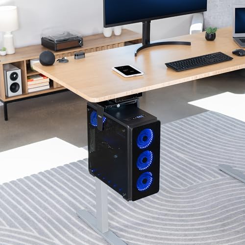 VIVO Adjustable Under Desk and Wall 3.5 to 7.8 inch Wide Office PC Mount, Computer Case CPU Machine Holder Stand with Swivel and Spacer Bracket, Holds 22 lbs, Black, MOUNT-PC01-SB