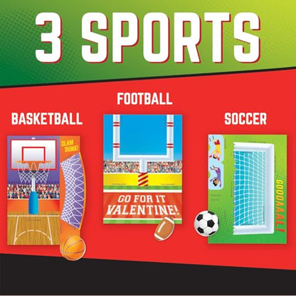 Peaceable Kingdom Valentines Cards for Kids Classroom, Set of 28 Valentines Day Gifts - Flick 'em Sports Games