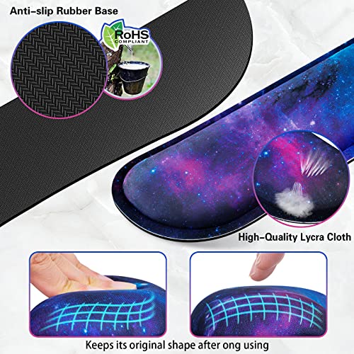 Canjoy Gaming Mouse Pad Set, 4-in-1 XXL Large Mouse Pad + Keyboard Wrist Rest Support+ Coaster, (35.4×15.7 in) Extended Desk Pad Memory Foam Non-Slip Desk Mat for Home Office - color: Blue Galaxy