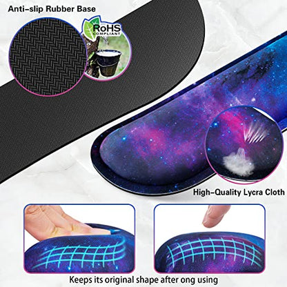 Canjoy Gaming Mouse Pad Set, 4-in-1 XXL Large Mouse Pad + Keyboard Wrist Rest Support+ Coaster, (35.4×15.7 in) Extended Desk Pad Memory Foam Non-Slip Desk Mat for Home Office - color: Blue Galaxy