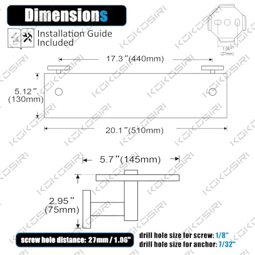 KOKOSIRI Bathroom Shelves Glass Floating Shelf 20-Inch for Bedroom Living Room Kitchen Hanging Rack Rustproof Wall Mounted Black 2 Pack B1105BK-L20-P2 - color: Matte Black, size: 20-Inch(2 Pack)
