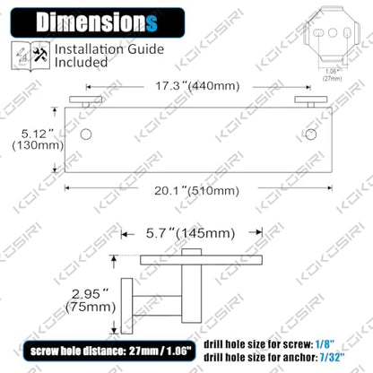 KOKOSIRI Bathroom Shelves Glass Floating Shelf 20-Inch for Bedroom Living Room Kitchen Hanging Rack Rustproof Wall Mounted Black 2 Pack B1105BK-L20-P2 - color: Matte Black, size: 20-Inch(2 Pack)
